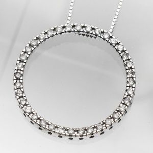 14k Diamond Circle Pendant Necklace 18” Box Chain 1/2 Carat SOLID White Gold